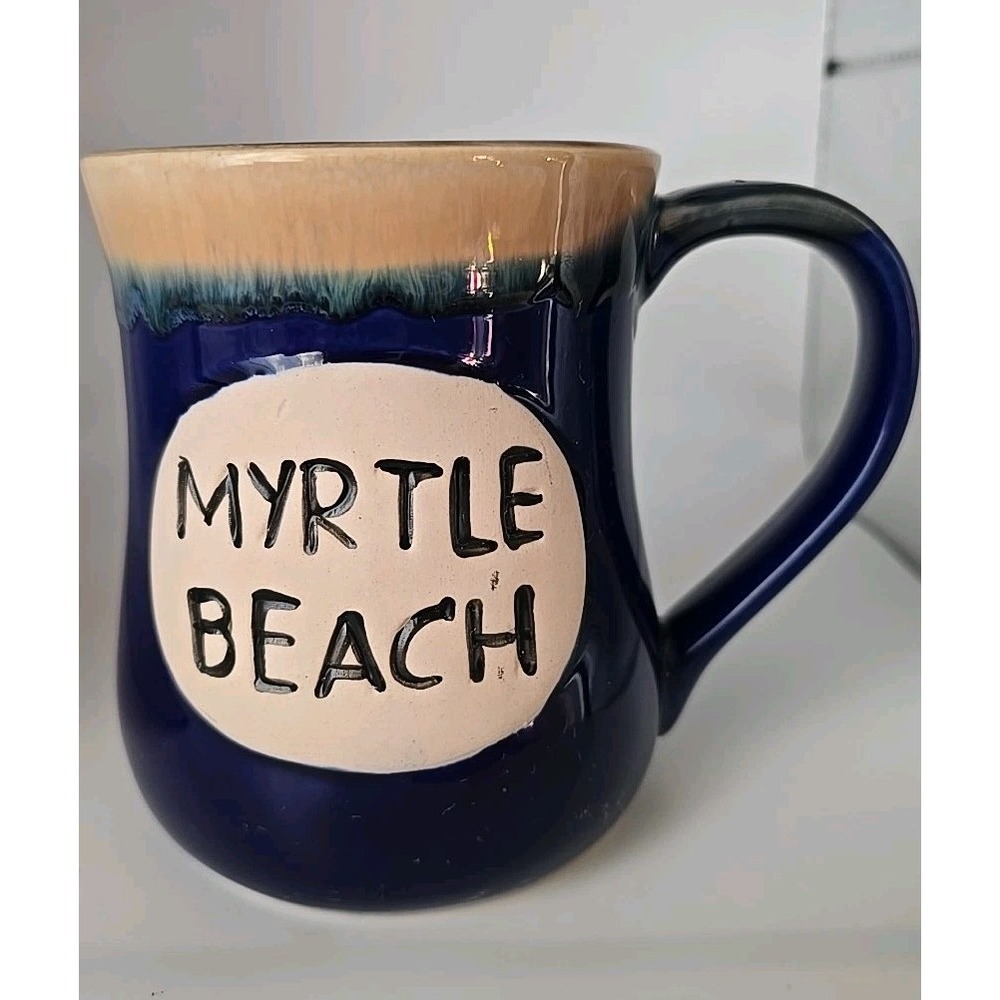 New Myrtle Beach Clay Pottery Souvenir‎ Blue Novelty Coffee Cocoa Tea Mug Cup